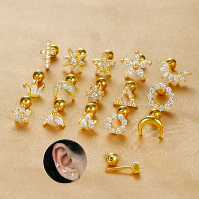 1pc Stainless Steel Moon Cross Stud Tiny Zirconia Rook Tragus Helix Piercing