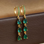 2PCS Luxury Stainless Steel Water Drop Pendant Earrings CZ Zircon