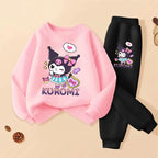 Sanrio Kuromi Girls Spring Autumn Clothing Set Breathable Thin Tracksuit