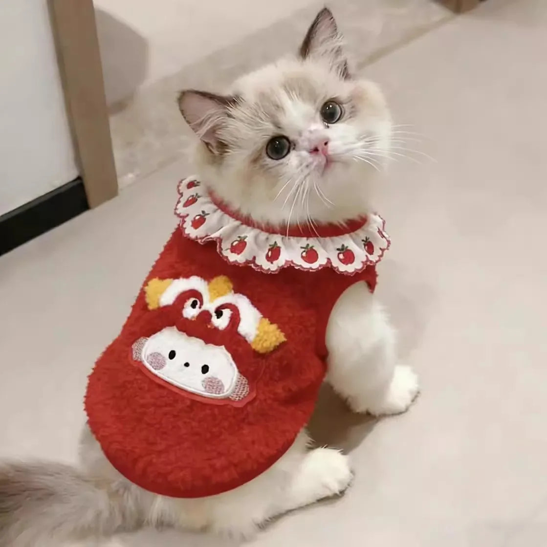 Festive Red Pet Vest! Cute  Valentine Dog Cat Coat, Soft Plush Puppy Kitten Sweater with Bow Tie, Warm Cozy Outfit for
