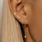 3PCS Stainless Steel Fashion Tassel Chain Stud Piercing Earrings Set