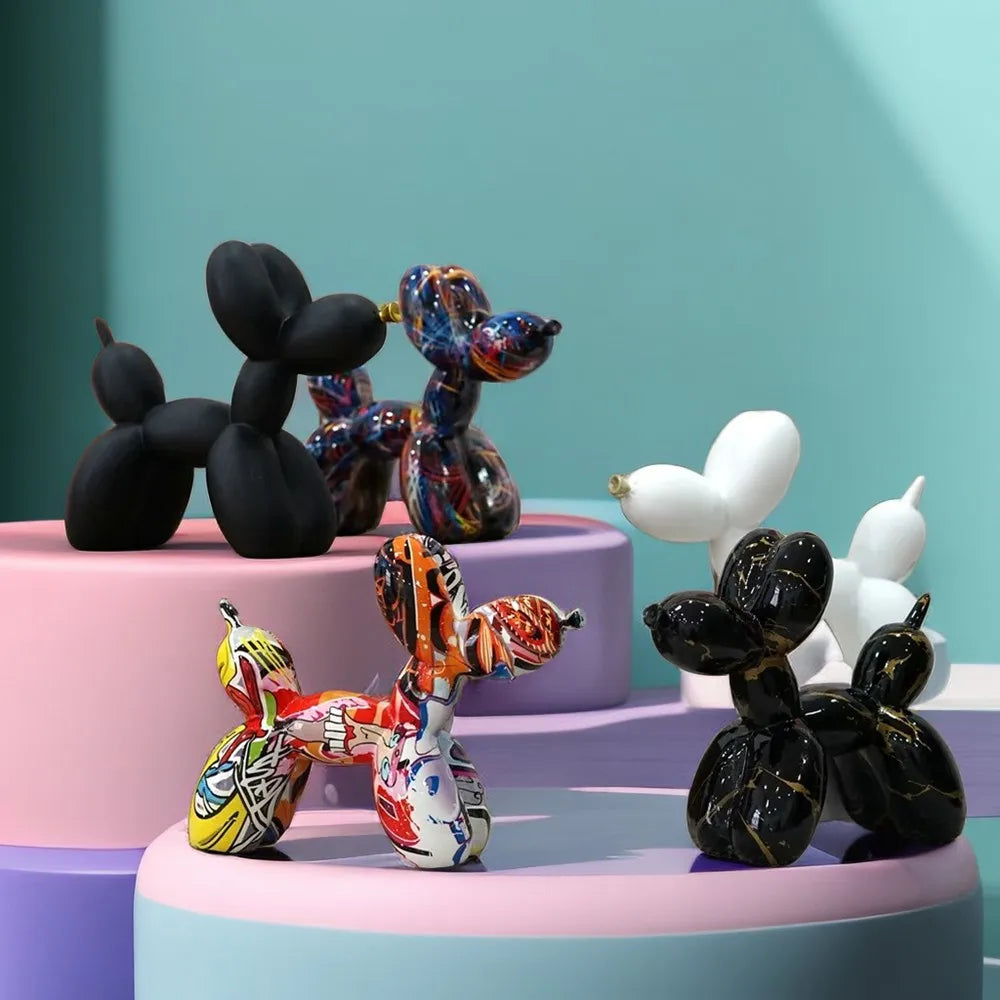 Graffiti Balloon Dog Sculpture Black White Puppy Figurines Modern Tabletop Decoration