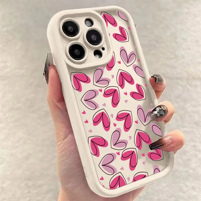 Pink Heart-Shaped Silicone Case for iPhone 17 16 15 14 13 12 11 Pro Max XR