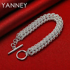 925 Sterling Silver 8-inch Braided Bracelet Men Women Wedding Jewellery Gift