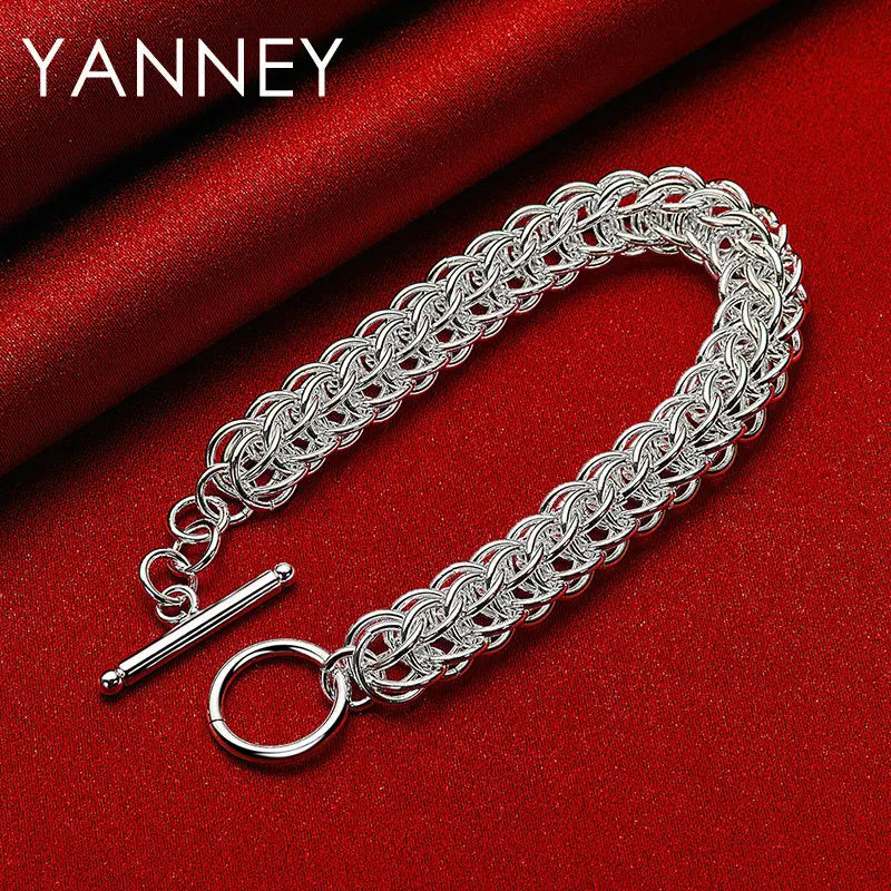 925 Sterling Silver 8-inch Braided Bracelet Men Women Wedding Jewellery Gift