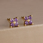 Exquisite Green Zircon Flower Hoop Earrings 18K Gold Plated Steel