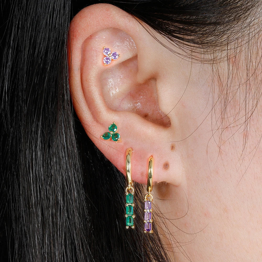 1 Pair Stainless Steel Colourful Zircon Square Dangle Earrings Punk