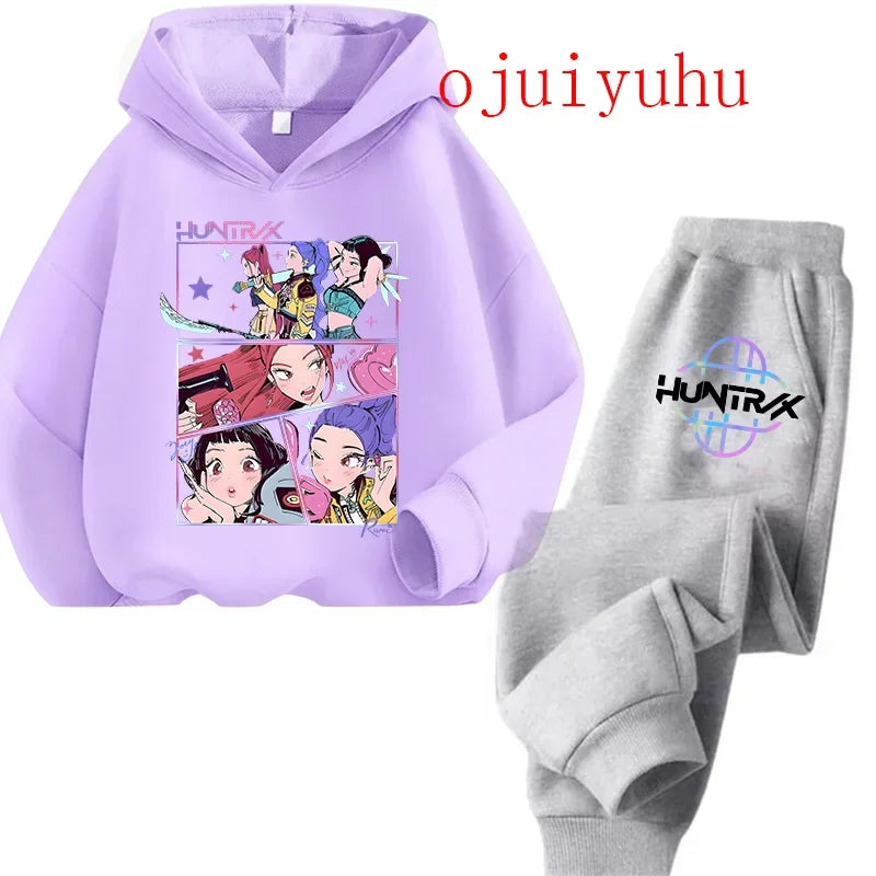 Kids Kpop Demon Hunters Kawaii Hoodie & Sweatpants Set Anime Cartoon Clothing