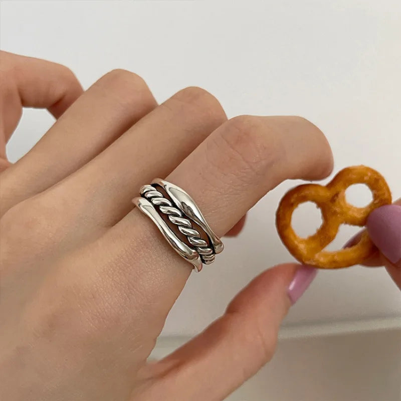 925 Sterling Silver Weave Adjustable Ring Wedding Vintage Luxury Jewellery Accessory