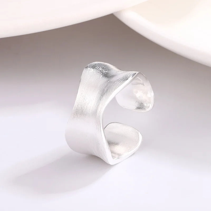 925 Sterling Silver Luxury Fine Jewelry Matte Finish Wave Adjustable Rings For Women Couple Accessories Wholesale Jewellery
