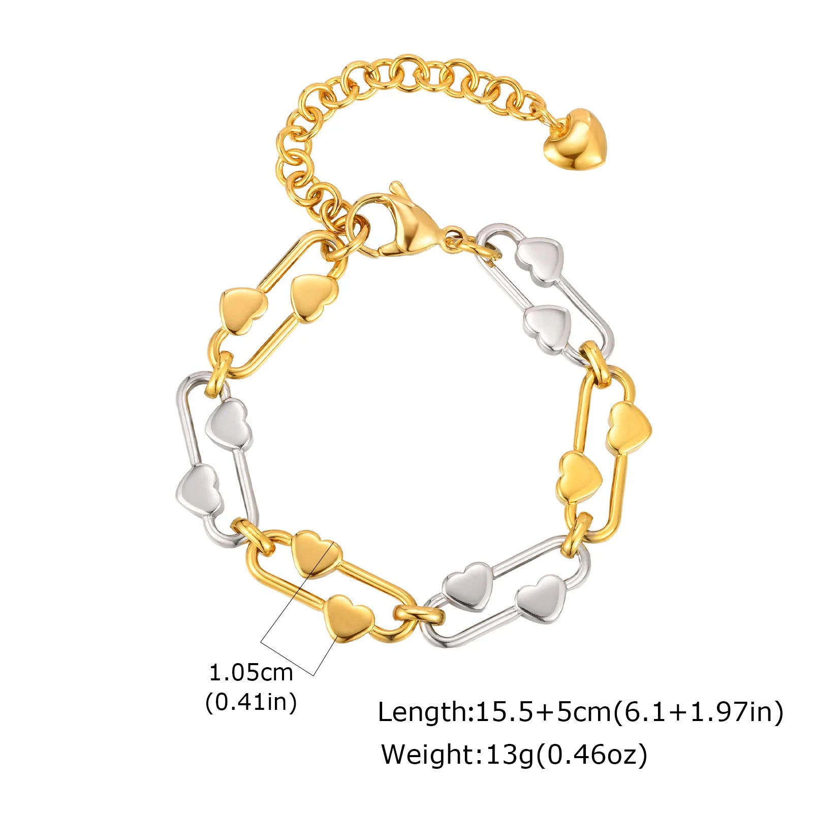 Two Tone Chain Bracelet for Women, Chunky Mixed Metal Link, Stainless Steel Waterproof Jewelry, Stylish Adjustable Wristband