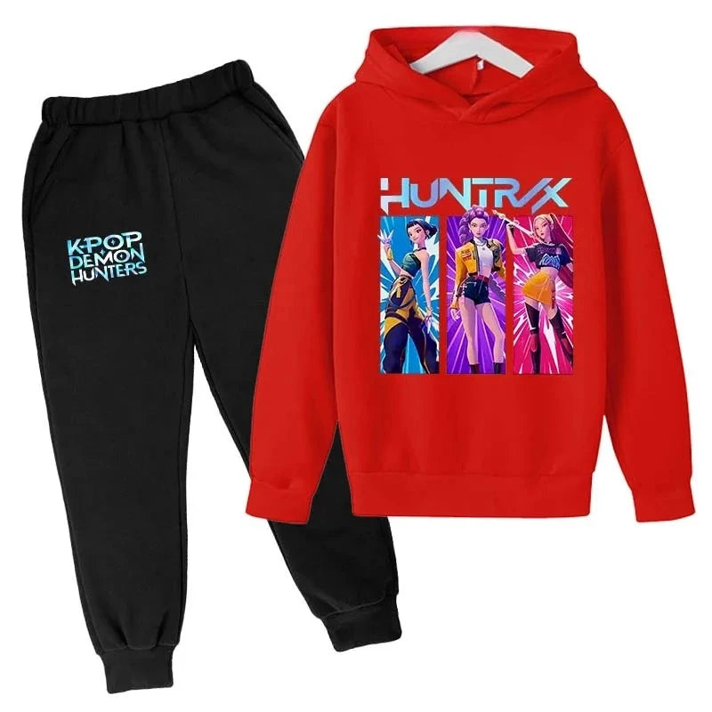 Kids Kpop Demon Hunter Anime Print Hoodie & Sports Pants 2-Piece Casual Set
