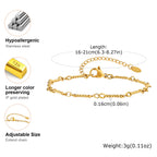 Gold Plated Link Bracelet for Women, Stainless Steel Stackable Chain Wristband, Adjustable Waterproof Jewelry