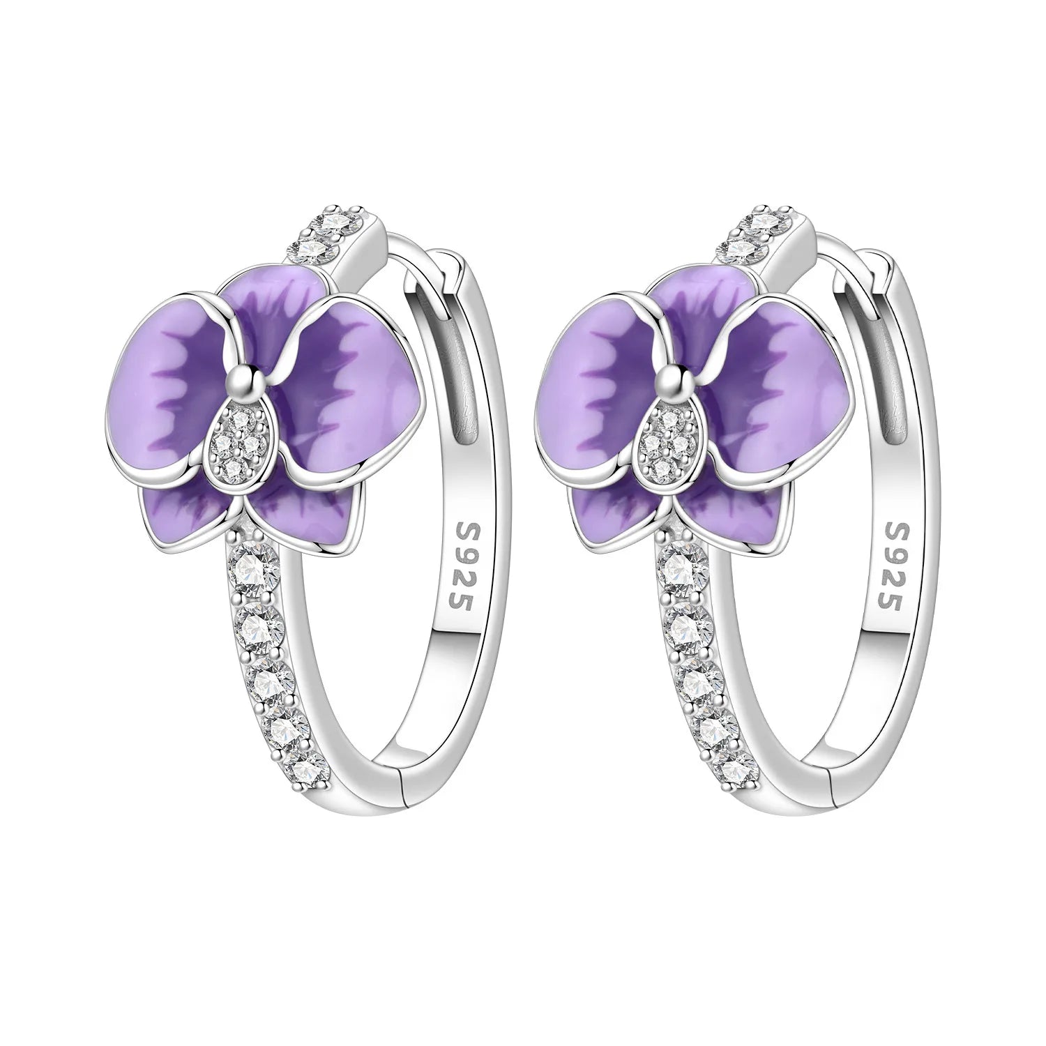 925 Sterling Silver Iris Flower Versatile Hoop Earrings Original Party Gift