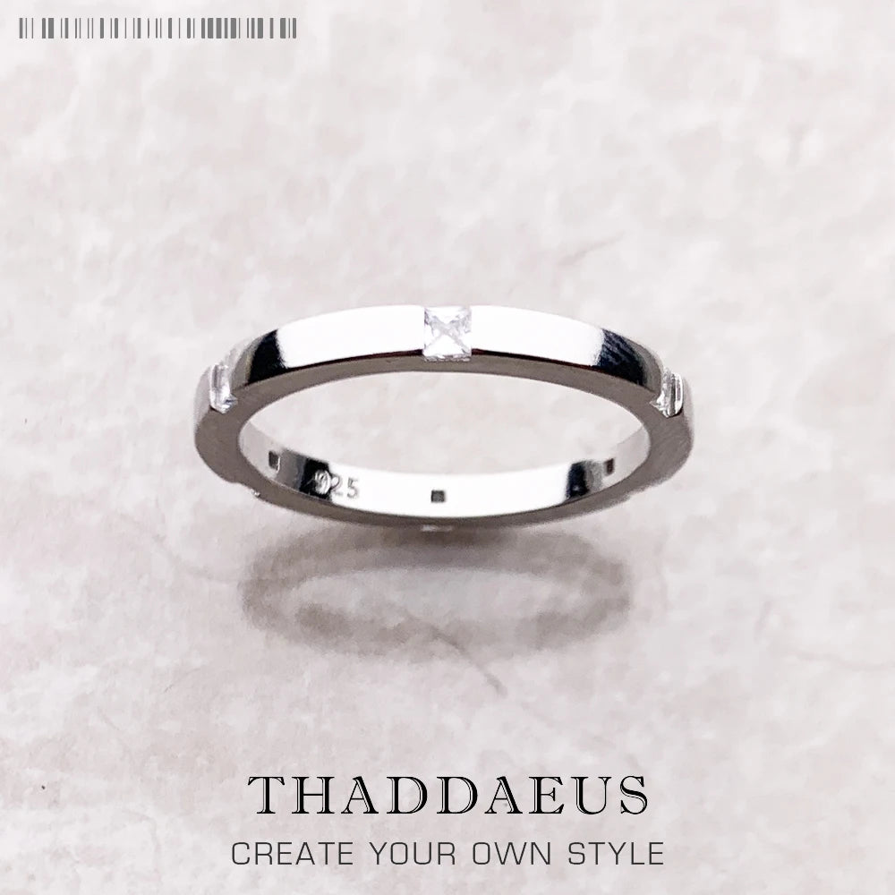 925 Sterling Silver Ring with Stones Trendy Fine Jewellery Women Christmas Gift