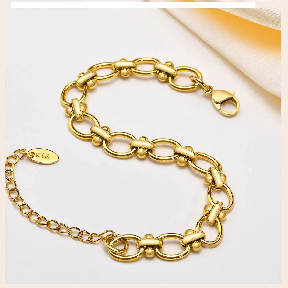 18k Gold Plated Chunky Oval Link Chain Bracelets for Women Thick Stainless Steel Jewelry