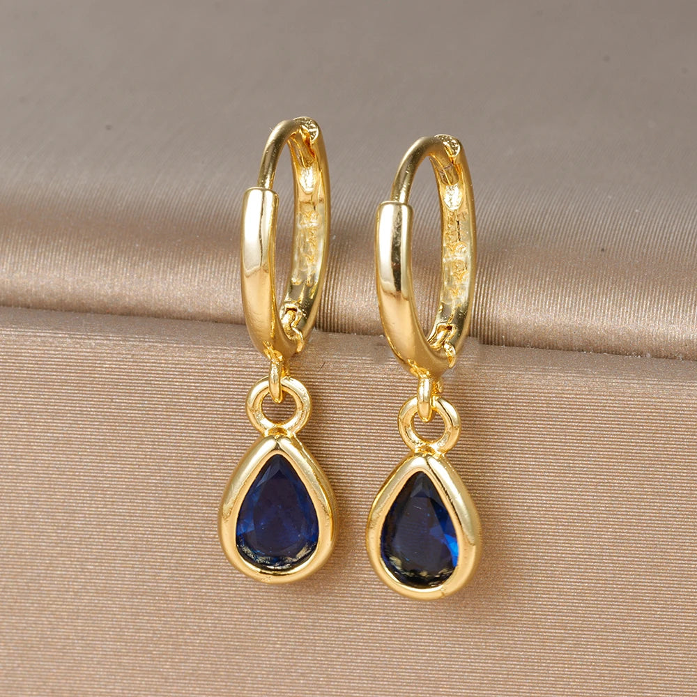 Vintage Gold Plated Zircon Huggie Hoop Earrings Water Drop Punk