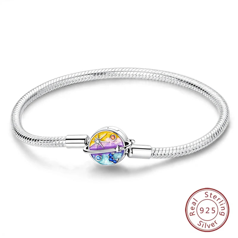 925 Sterling Silver Forever Love Peach Heart Bracelets Star Moon Airplane Earth Bracelets For Women Fit DIY Charms Party Jewelry