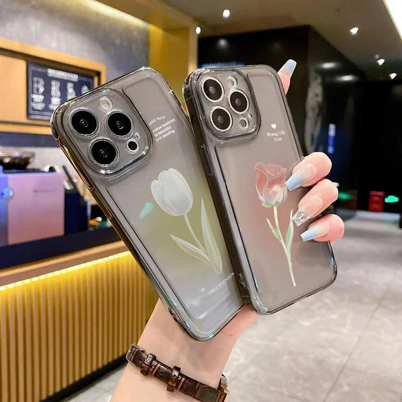 Tulip Pattern Case for iPhone 17 16 15 14 13 12 11 Pro Max 7 8 Plus Silicone