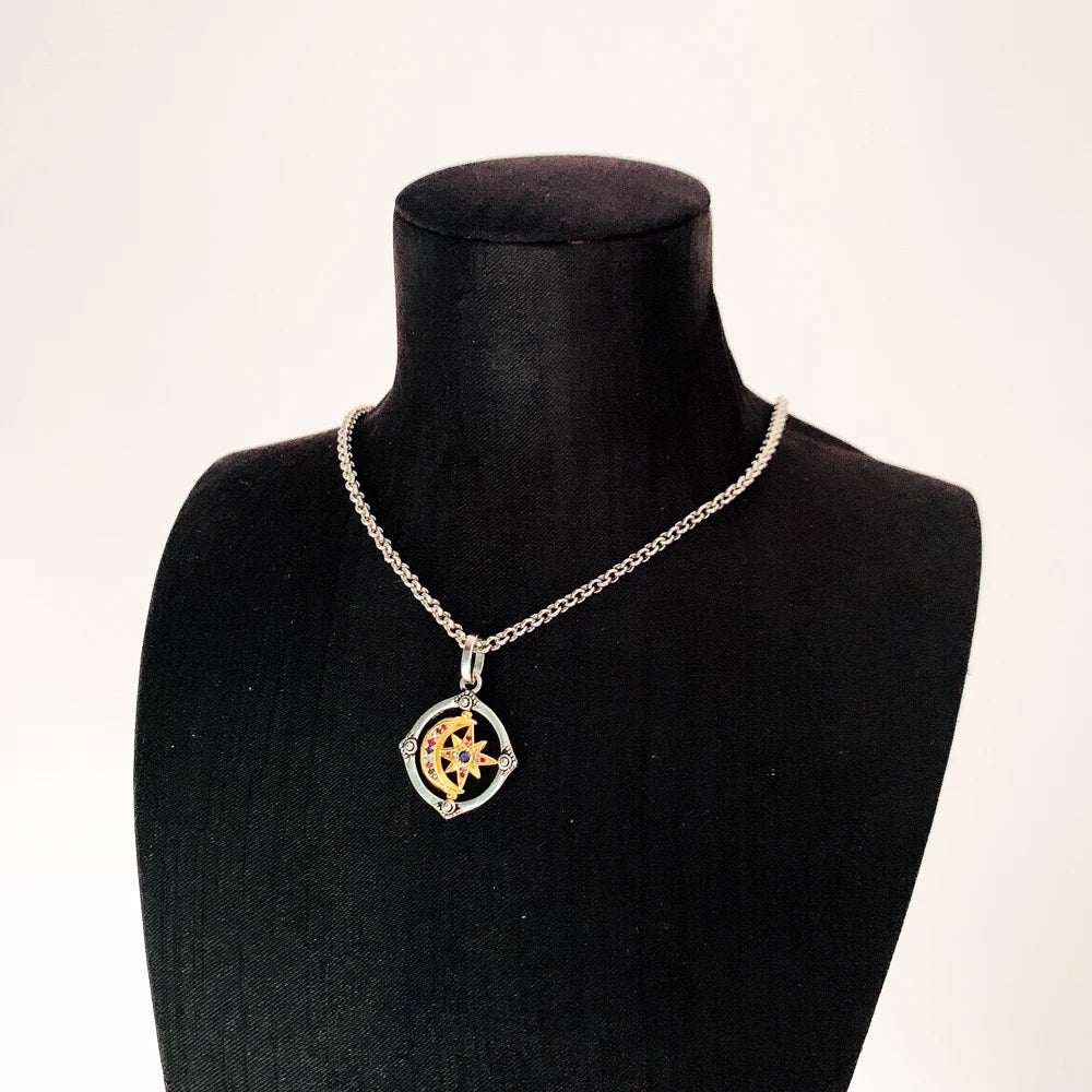 Star & Moon Golden Pendant Necklace 925 Sterling Silver Lucky Jewellery Gift