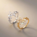 925 Sterling Silver Fashion Zircon Leaf Adjustable Ring Stylish Fine Jewellery Hot Sales