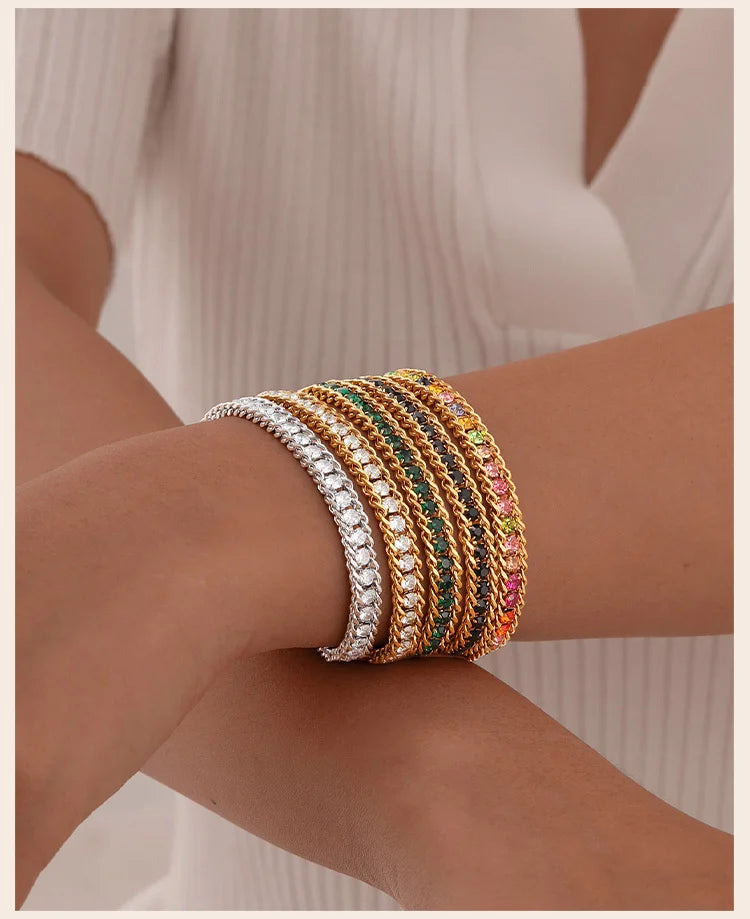 Stainless Steel Tennis Bracelets for Women, Iced Out 5A Cubic Zirconia Stones Charm Bracelets, Ladies Bridal Wedding Jewelry