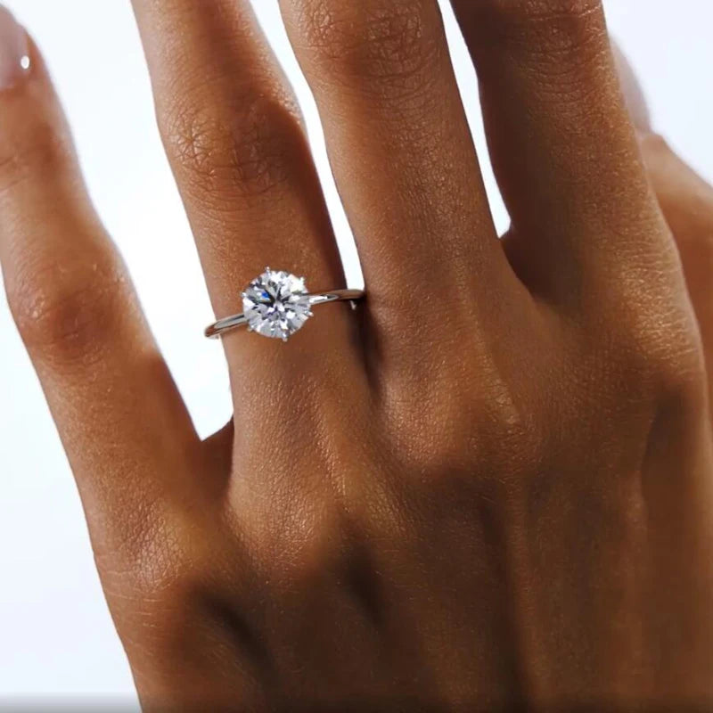 Round D Moissanite 925 Sterling Silver Ring Wedding Engagement Finger Rings