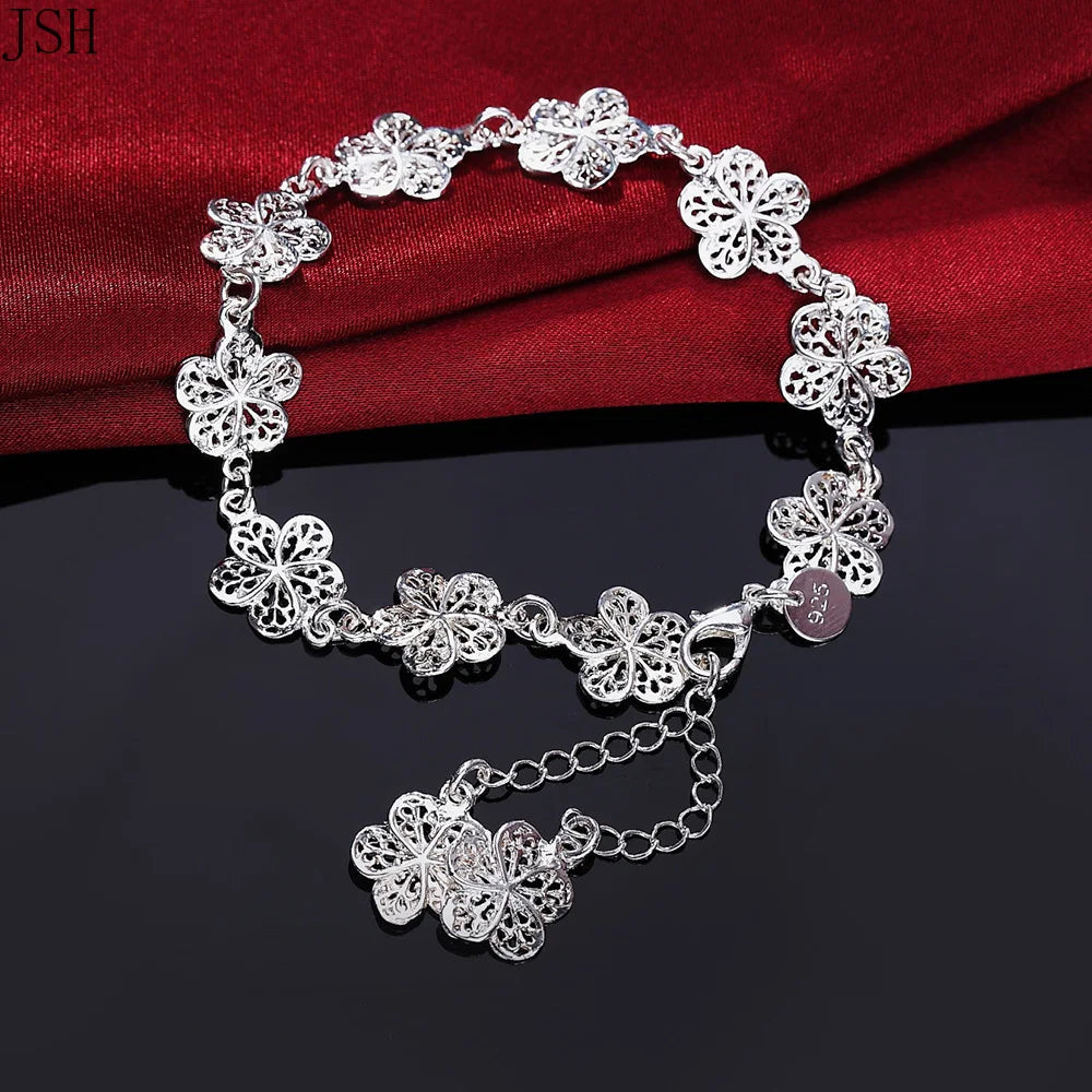 20cm Beautiful Flowers Bracelet 925 Sterling Silver Classic Wedding Jewellery