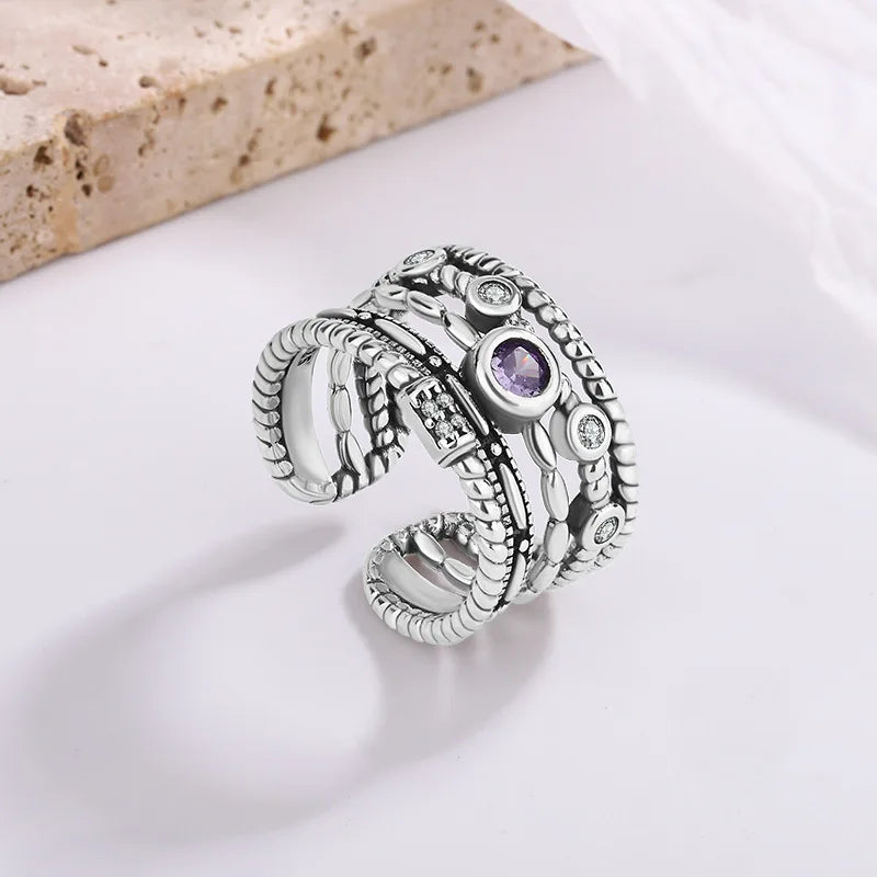 925 Sterling Silver Retro Irregular Adjustable Ring Couple Engagement Luxury Accessory