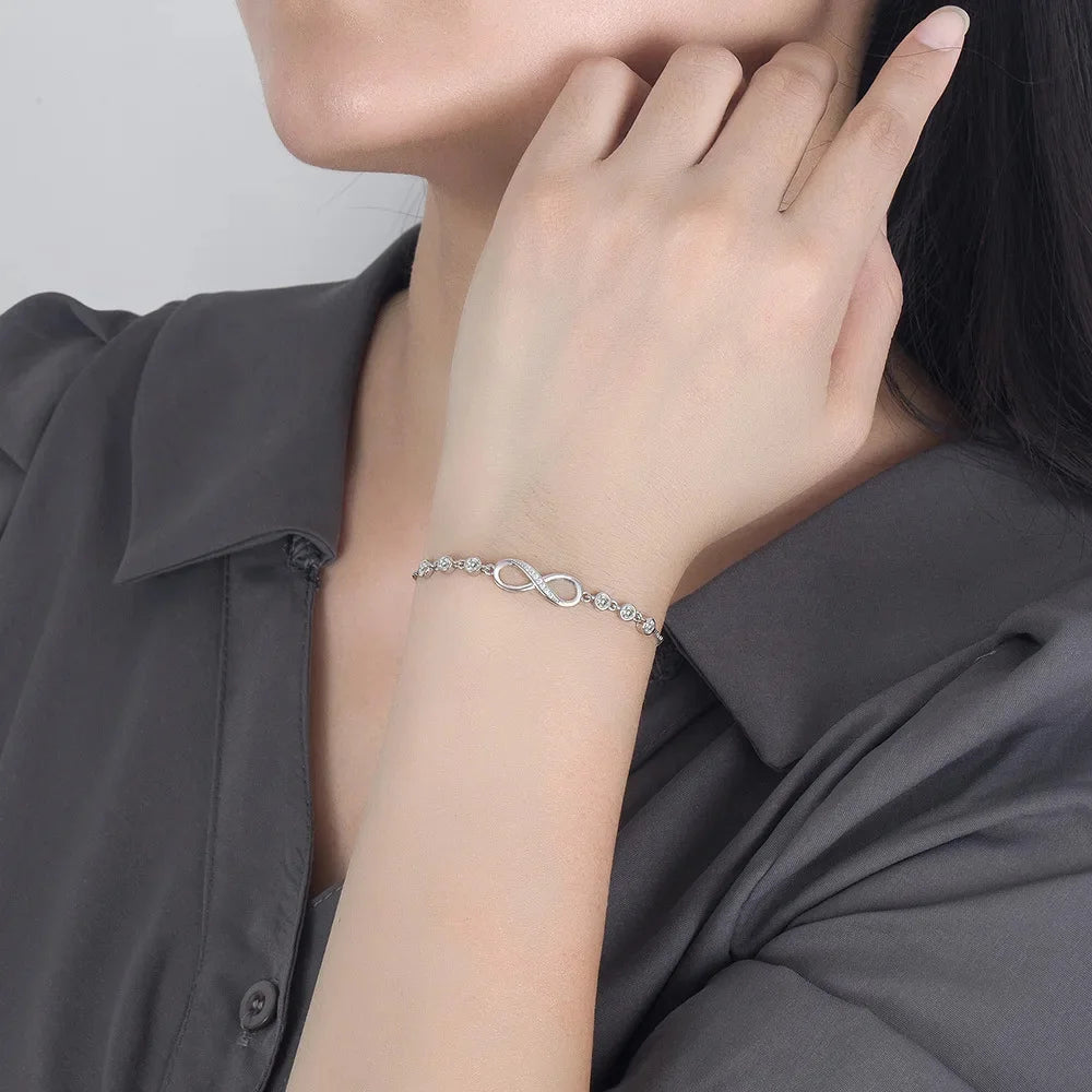 Pretty Crystal Bracelet 925 Sterling Silver Women Valentine's Day Gift
