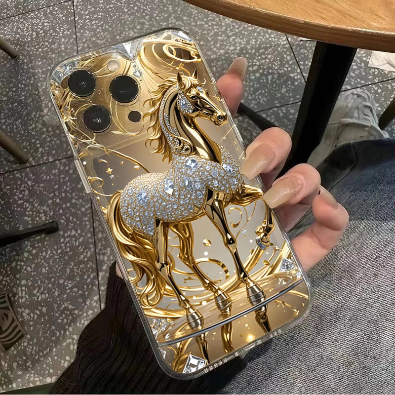 Golden Horse Diamond Print Case for Samsung Galaxy S25 S24 Ultra S23 FE A56
