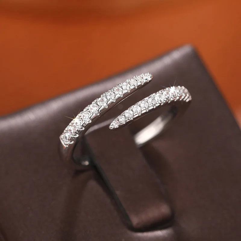 925 Sterling Silver Trendy Circle Finger Ring Dazzling CZ Adjustable Stackable Accessory