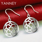 925 Sterling Silver Floral Openwork Pendant Earrings Women Wedding Jewellery