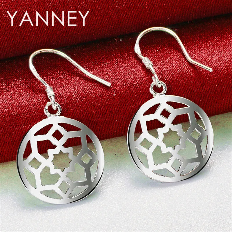 925 Sterling Silver Floral Openwork Pendant Earrings Women Wedding Jewellery