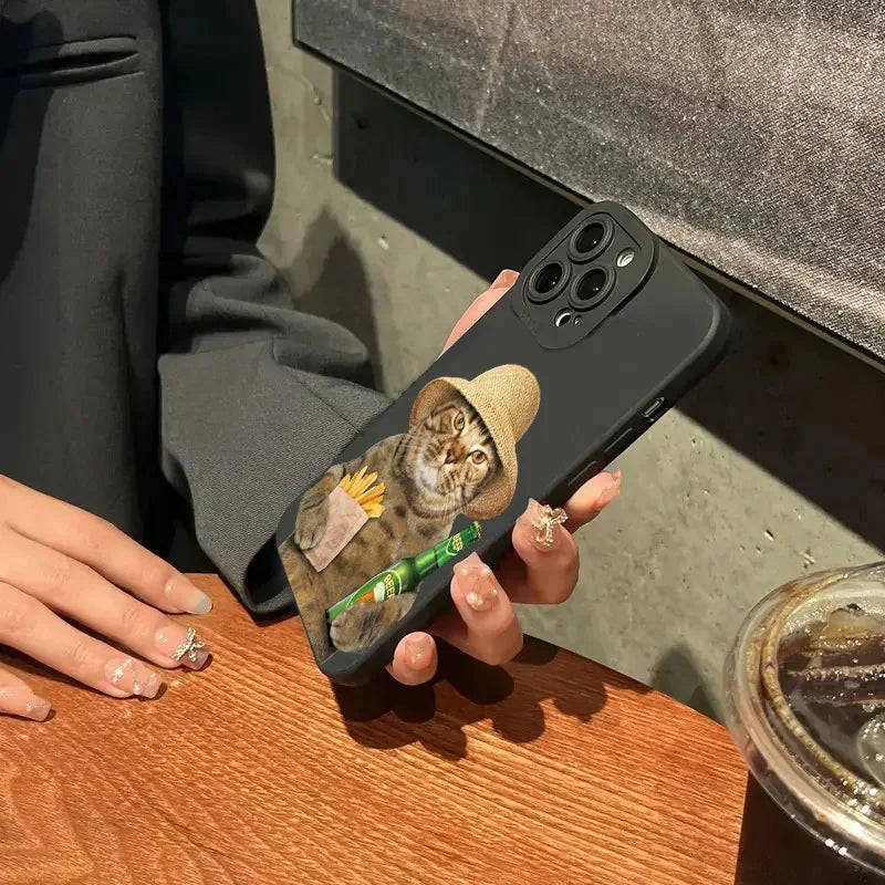 Cute Beer Cat Soft Case for Xiaomi Mi 15 14T 13T Pro Poco F6 F5 X5