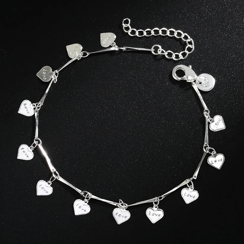 LOVE Heart Card Chain Bracelet 925 Sterling Silver Fashion Christmas Gift