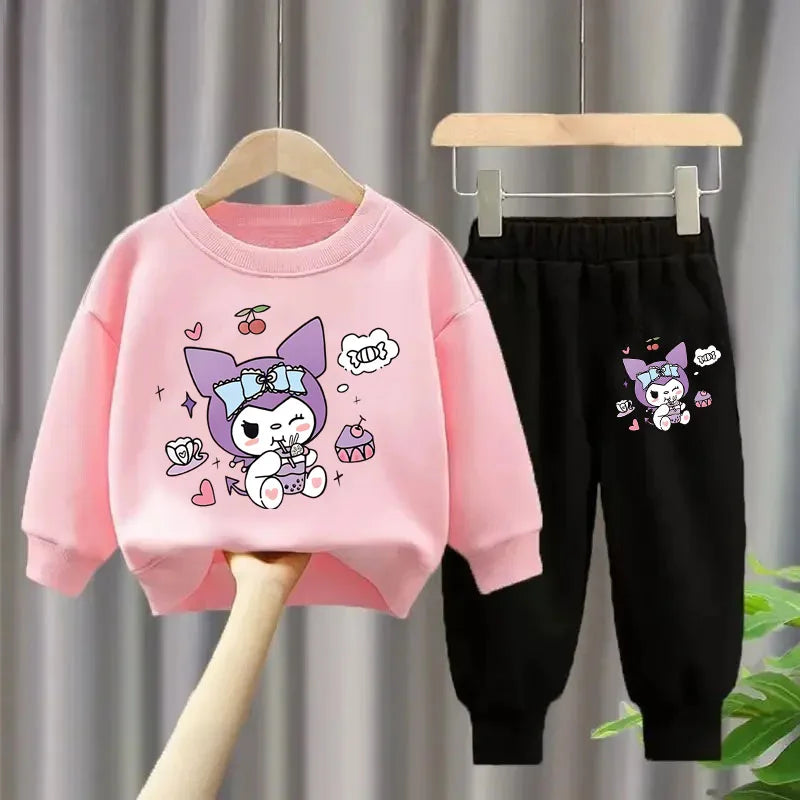 Sanrio Kuromi Girls Sweatshirt and Trousers 2-Piece Set Casual Tracksuit