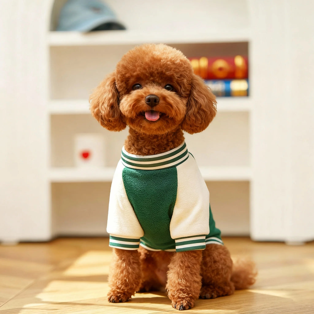 Fleece Dog Jacket Sporty Baseball Style Puppy Clothes Small Medium Breeds