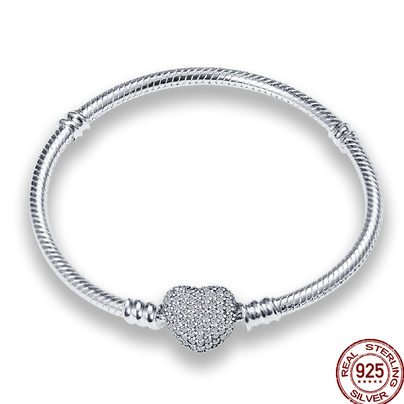 925 Silver 17-20CM Heart Pave Zirconia Original Bracelets Infinity Bracelet Fit DIY Charms Bead Birthday Jewelry Gifts Hot Sale