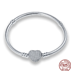 925 Silver 17-20CM Heart Pave Zirconia Original Bracelets Infinity Bracelet Fit DIY Charms Bead Birthday Jewelry Gifts Hot Sale