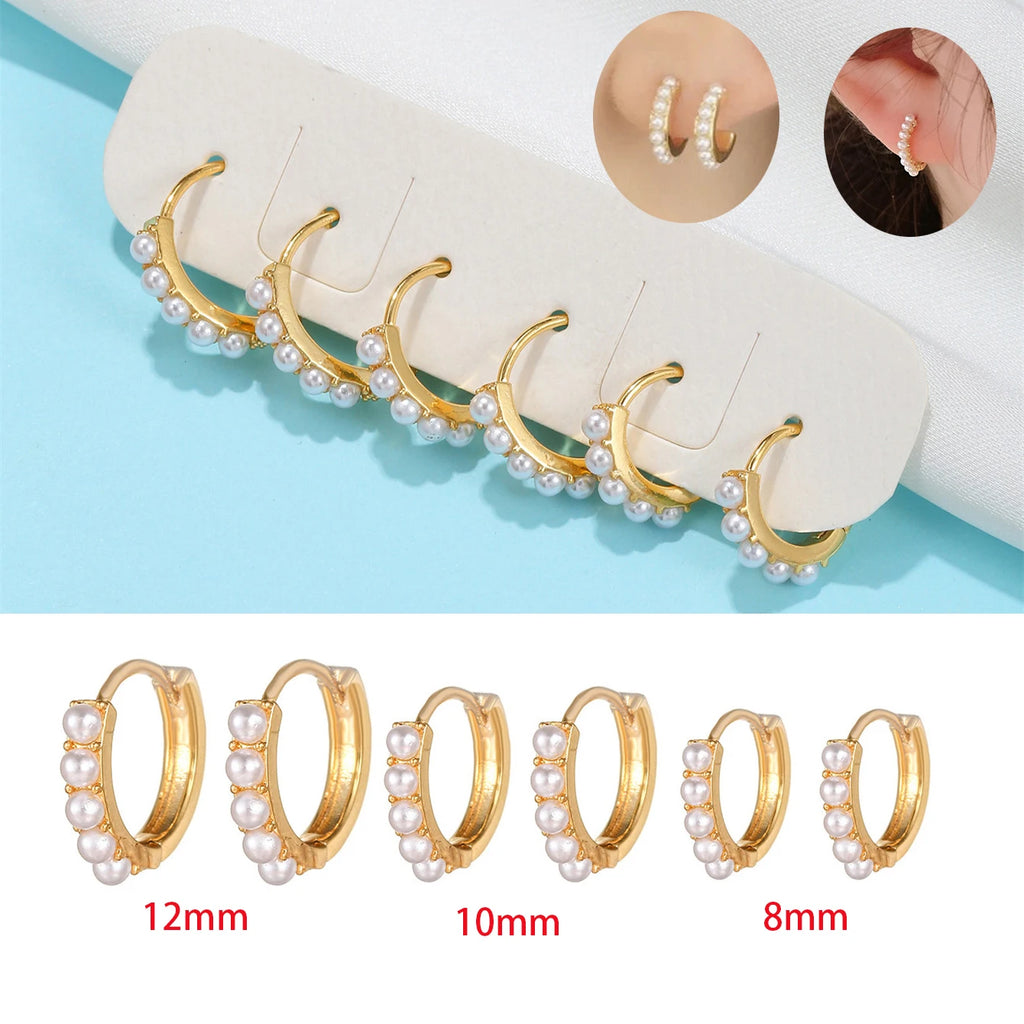 Yuedane Stainless Steel Little Imitation Pearl Hoop Earrings Small Circle