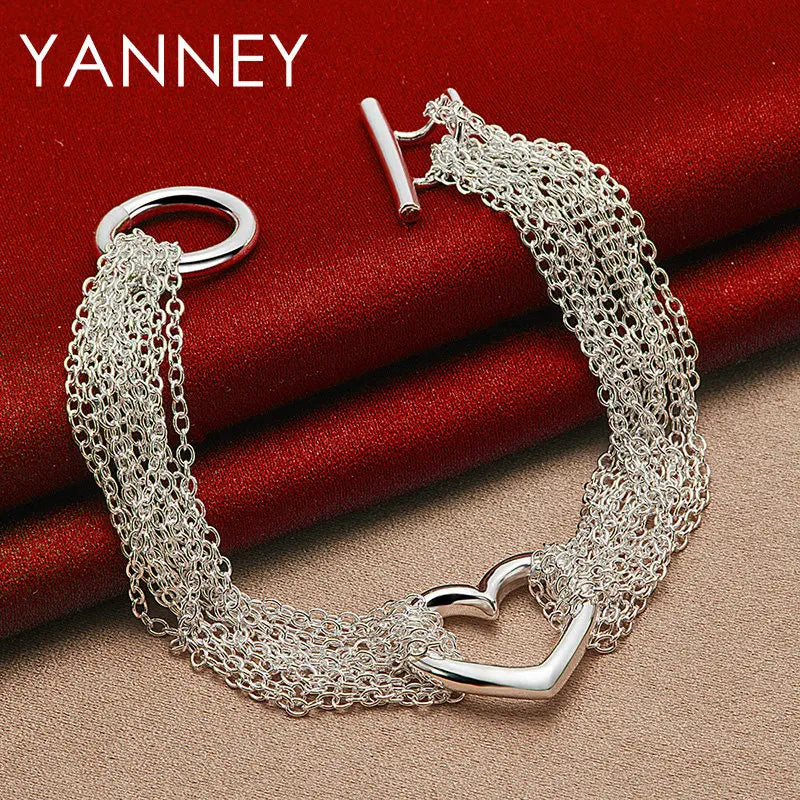 925 Sterling Silver 8-inch Heart Braided Bracelet Women Wedding Jewellery