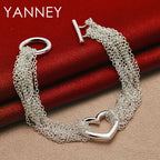 925 Sterling Silver 8-inch Heart Braided Bracelet Women Wedding Jewellery