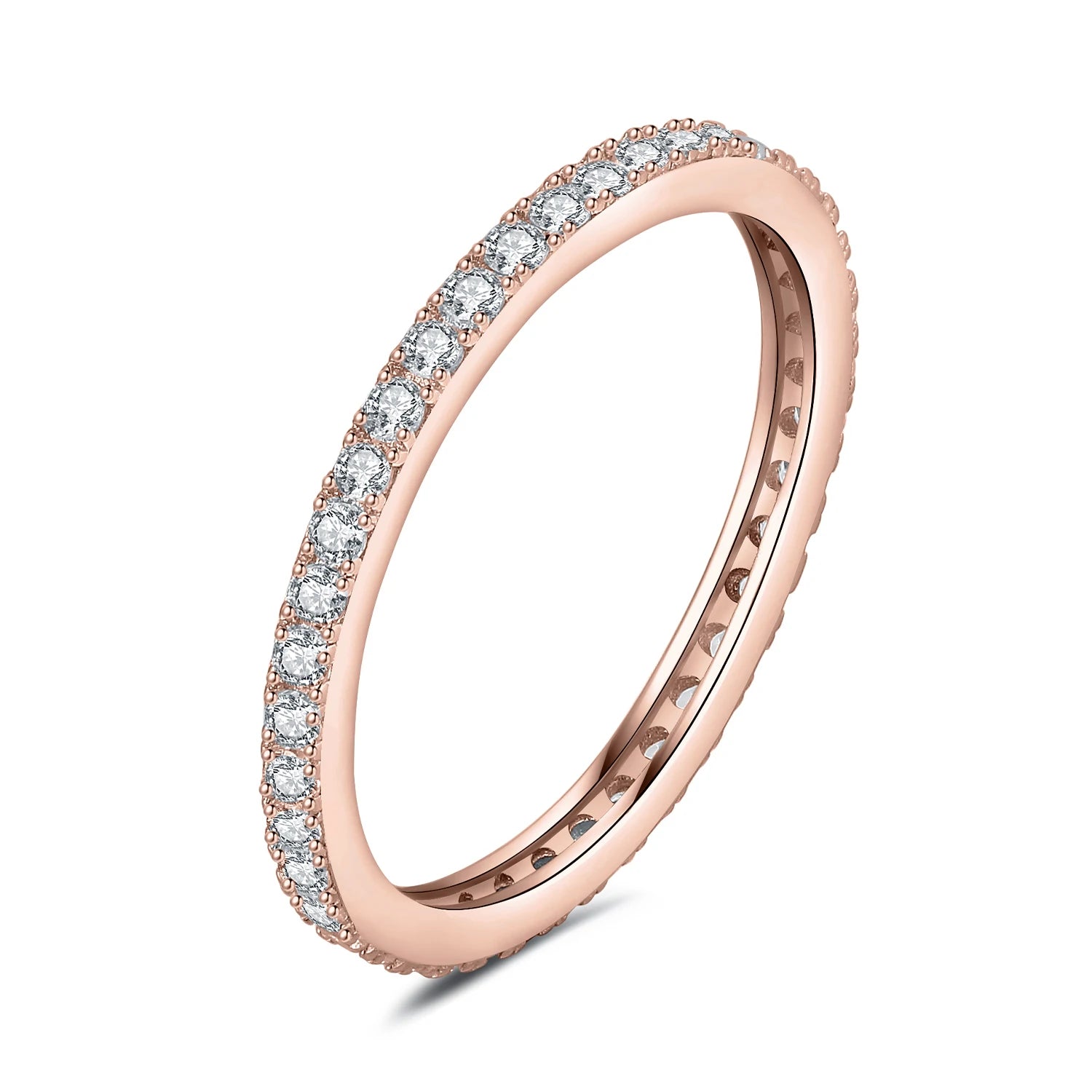 JewelryPalace Moissanite D Color Eternity Total 0.6ct 925 Sterling Silver Wedding Band Ring for Women Yellow Rose Gold Plated