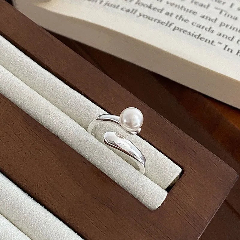 925 Sterling Silver Simple Overlapping Pearl Ring Wedding Vintage Luxury Jewellery