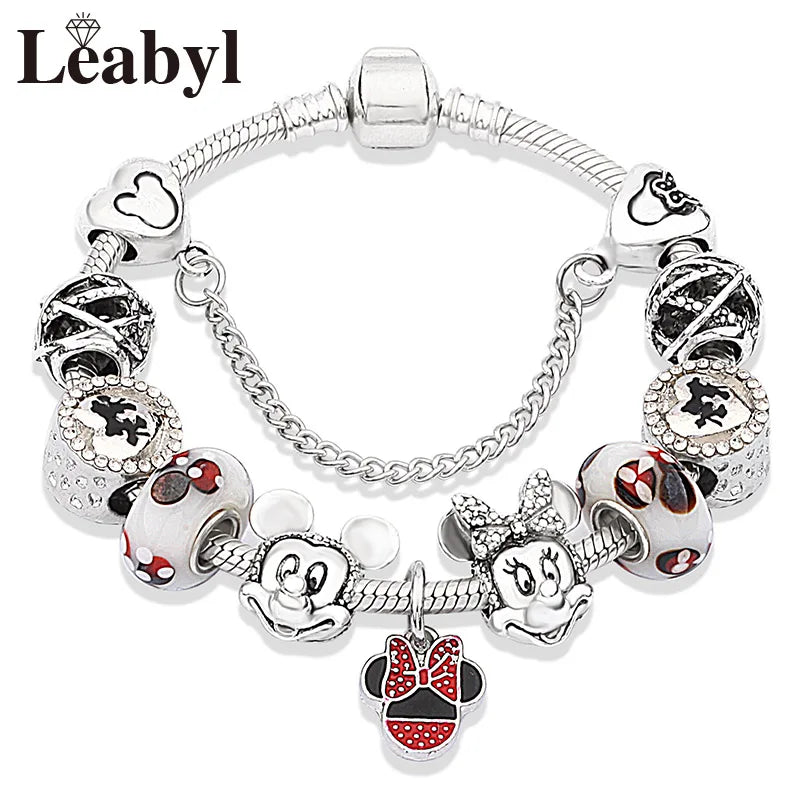 Pink Crystal Bead Charm Bracelet Colourful Enamel Handmade DIY Jewellery