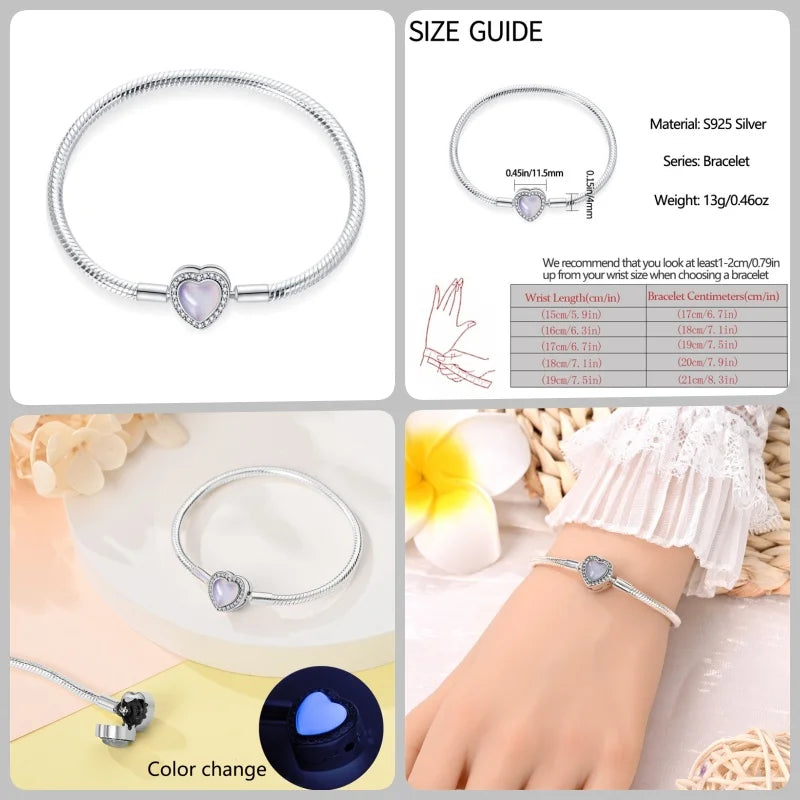925 Silver 17-20CM Heart Pave Zirconia Original Bracelets Infinity Bracelet Fit DIY Charms Bead Birthday Jewelry Gifts Hot Sale