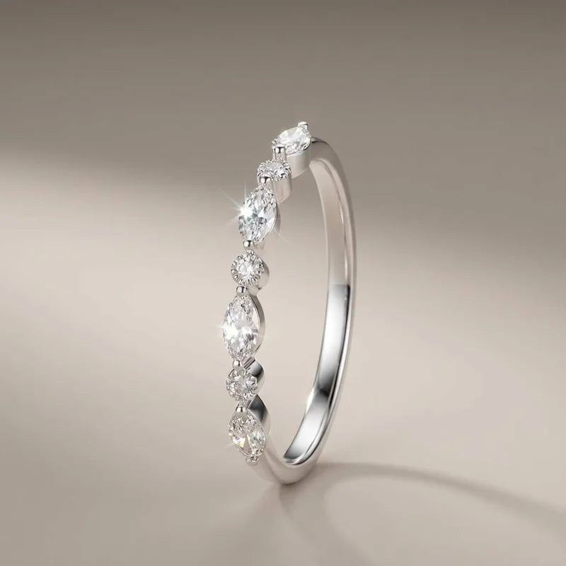 925 Sterling Silver Classic Zircon Marquise Stackable Ring Engagement Wedding Luxury Fashion