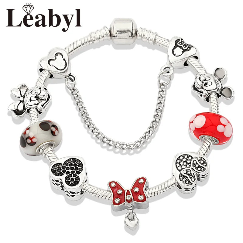 Pink Crystal Bead Charm Bracelet Colourful Enamel Handmade DIY Jewellery