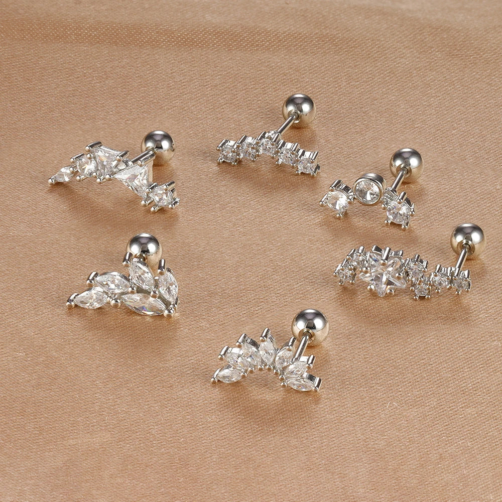 1PC 6 Styles Stainless Steel Mini Zircon Cartilage Piercing Stud